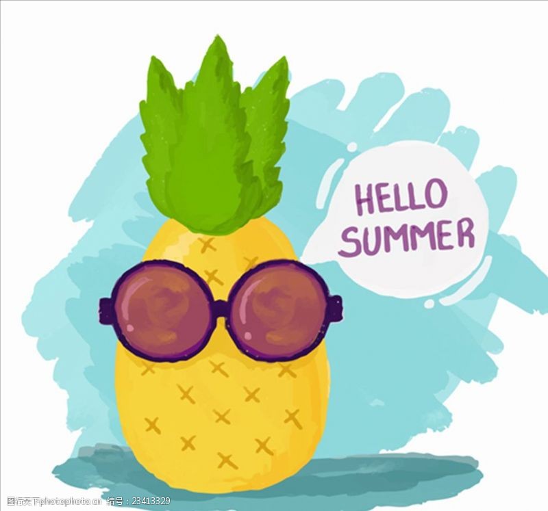 眼镜店海报手绘戴太阳眼镜的酷菠萝