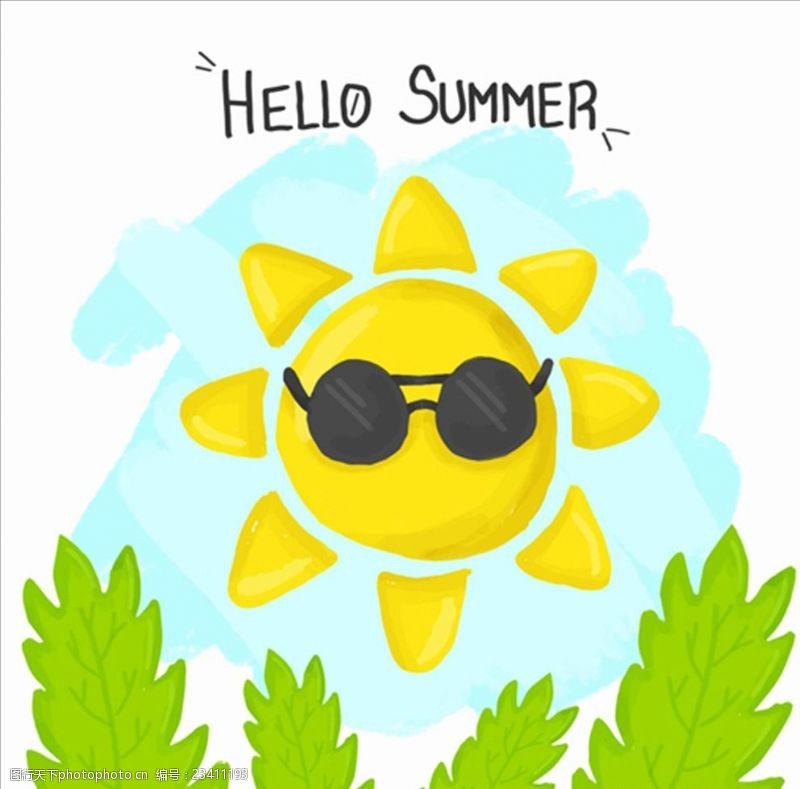 暑假促销手绘戴太阳眼镜的太阳