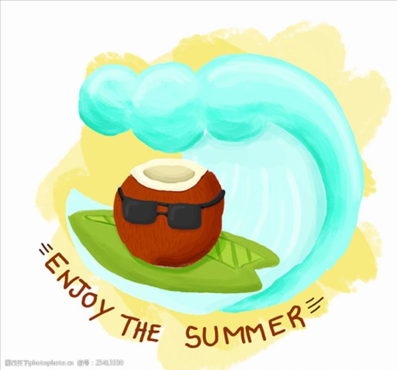 眼镜店海报手绘戴太阳眼镜的椰子