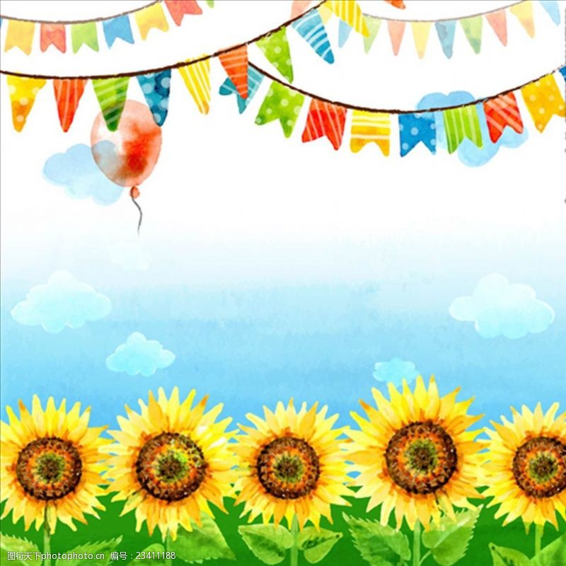 暑假促销手绘水彩向日葵插图
