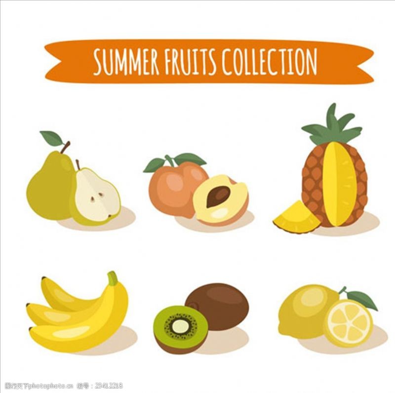 夏季沙摊手绘夏季水果收集