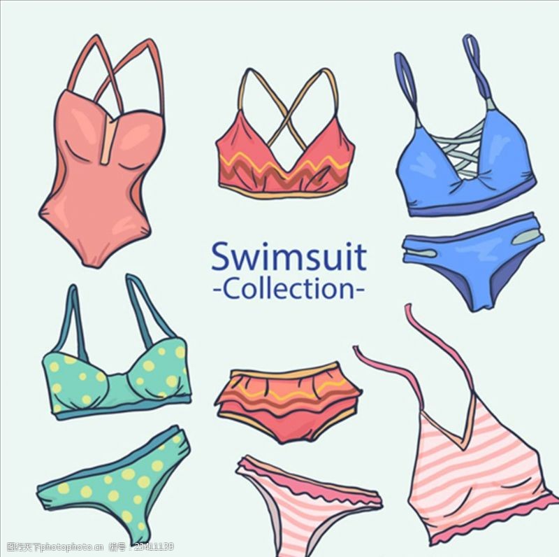 夏季风情矢量素材手绘夏日时尚女性泳衣