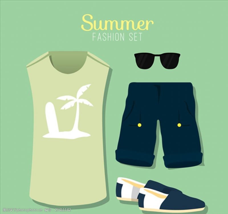 夏季风情矢量素材夏季男性沙滩服