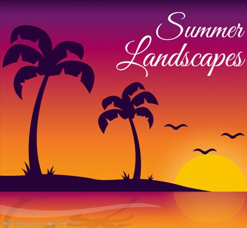 暑假促销夏日夕阳下海岛插图