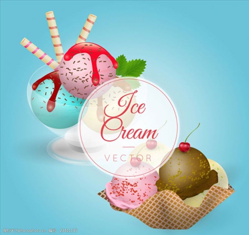 夏季风情矢量素材写实风格甜点和冰淇淋