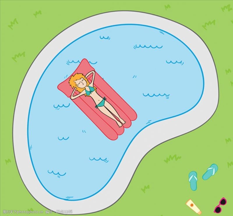 夏季风情矢量素材在游泳池里放松的女人