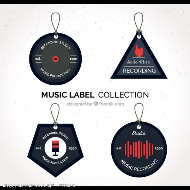 复古标签带有红色细节的装饰性音乐标签