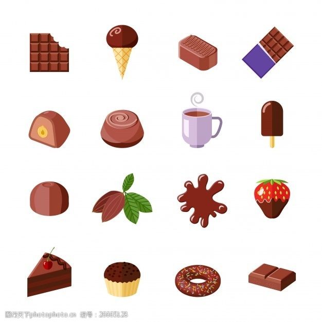 糖果色巧克力甜蜜图标集