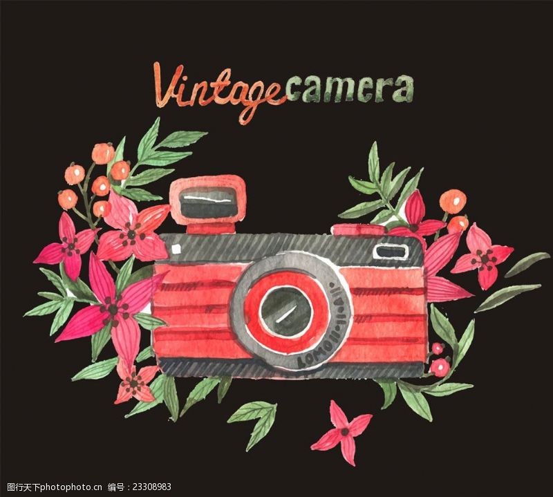 莱卡相机照相机花朵花卉矢量图