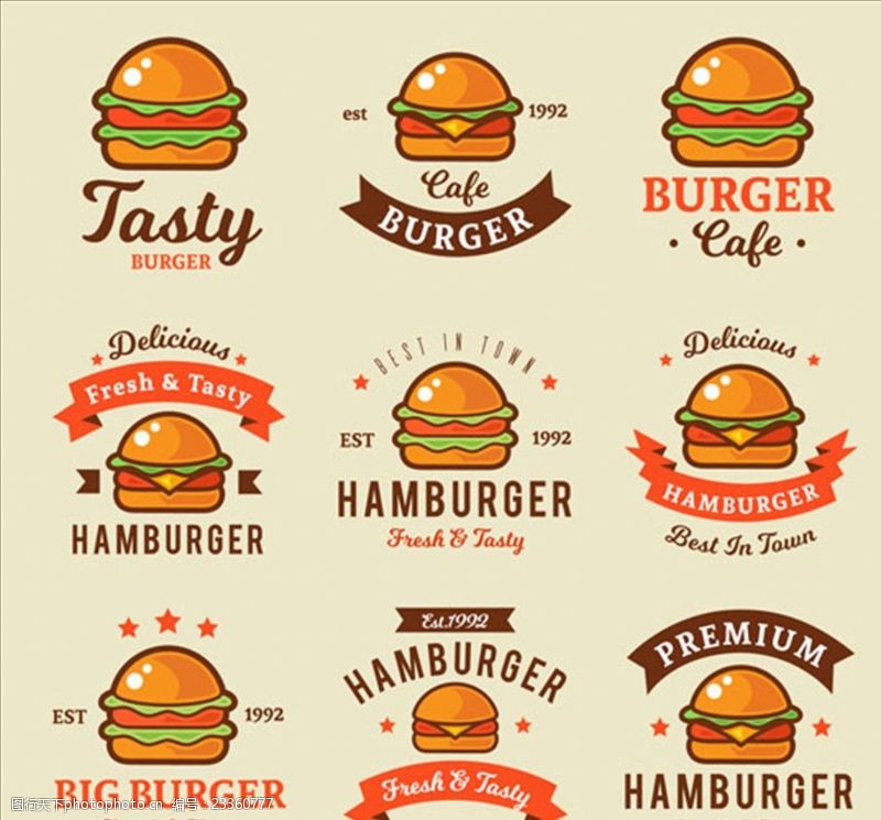 爆米花宣传平面彩色汉堡商标