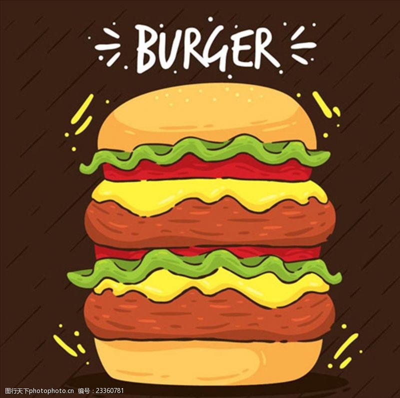 爆米花宣传手绘风格双层汉堡
