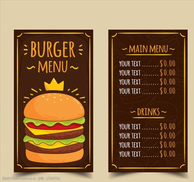 爆米花宣传手绘汉堡菜单