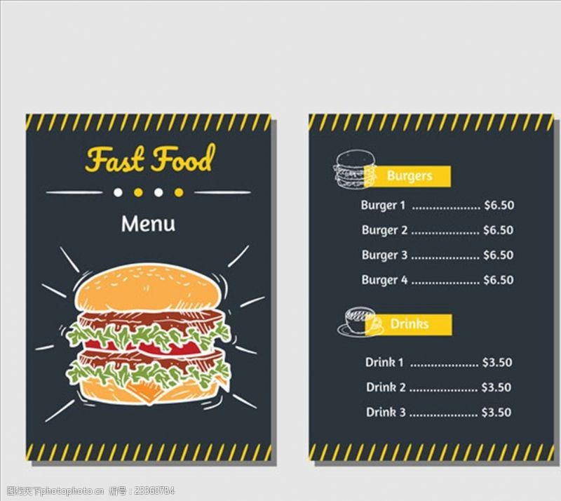 爆米花宣传手绘黑板风格汉堡菜单