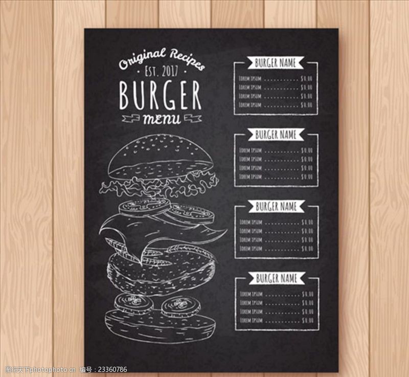 爆米花宣传手绘黑板双层汉堡菜单