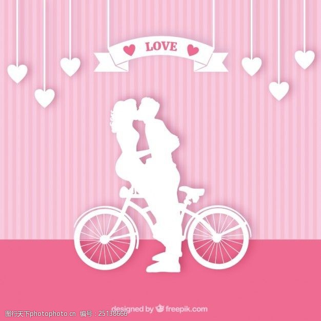 一对一一对情侣在自行车上接吻的剪影