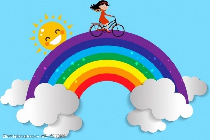 可爱底纹免费下载彩虹上骑自行车的女孩