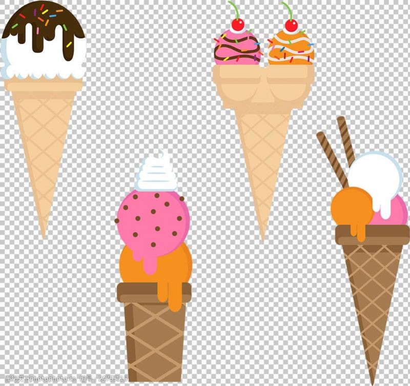 冰激凌插图彩色圆筒冰淇淋免抠png透明图层素材