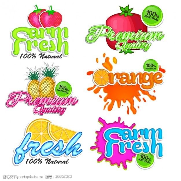 健康产品带水果的彩色贴纸
