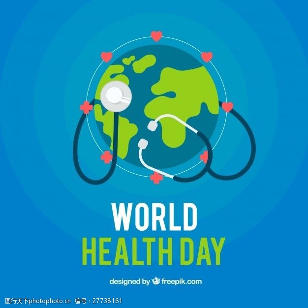 健康生活带听诊器的蓝色世界背景