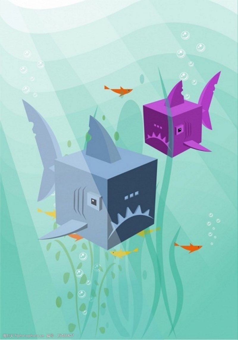 可爱底纹免费下载海洋立方体头像鱼背景图