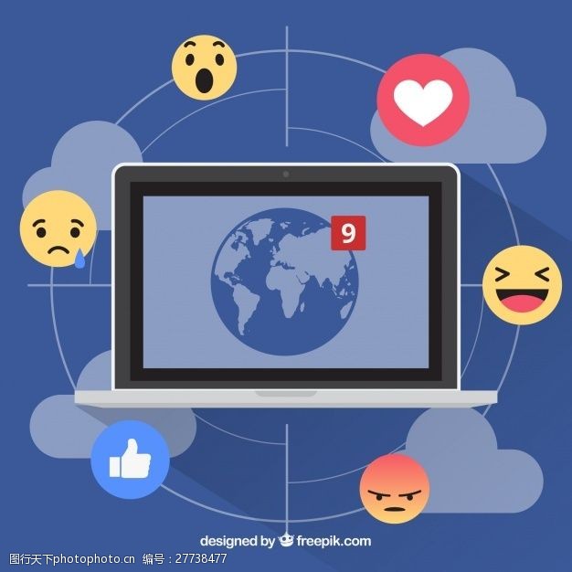 通讯脸谱网的背景随着计算机和表情符号