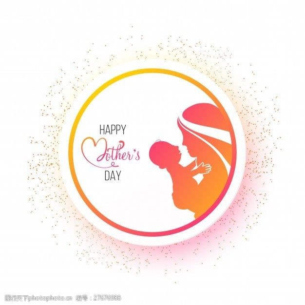 儿童墙纸母亲节快乐贴纸标签或标签设计与母亲的爱她的婴儿剪影