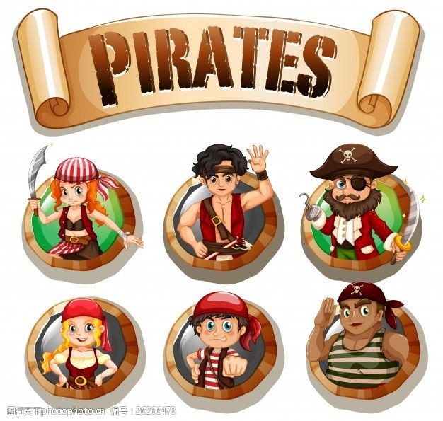 圆形标签圆形徽章上的海盗插画
