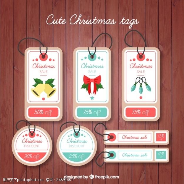 节日礼品折扣和圣诞元素的销售标签