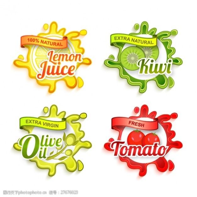 果汁水果标签不同产品和颜色的装饰标签
