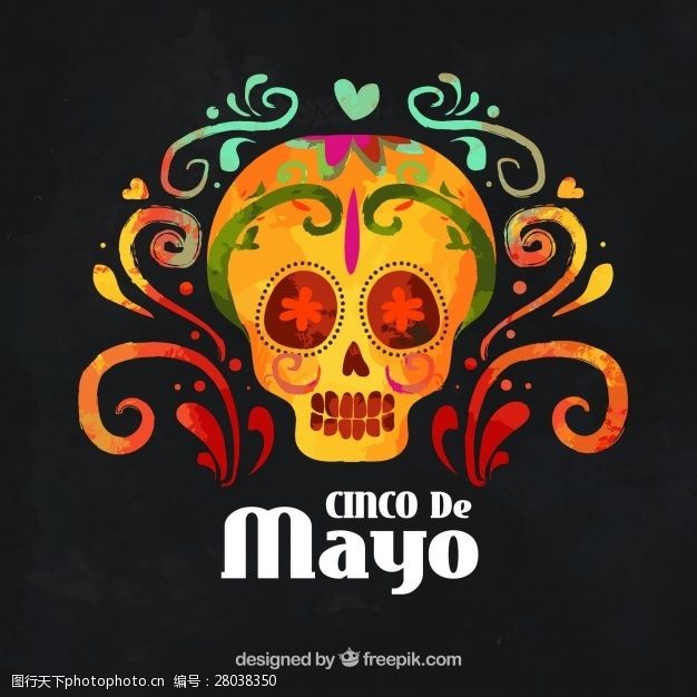cincoCincodeMayo的背景与墨西哥水彩的头骨