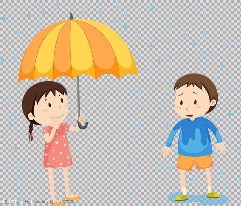 打伞人打伞淋雨的学生小孩免抠png透明图层素材