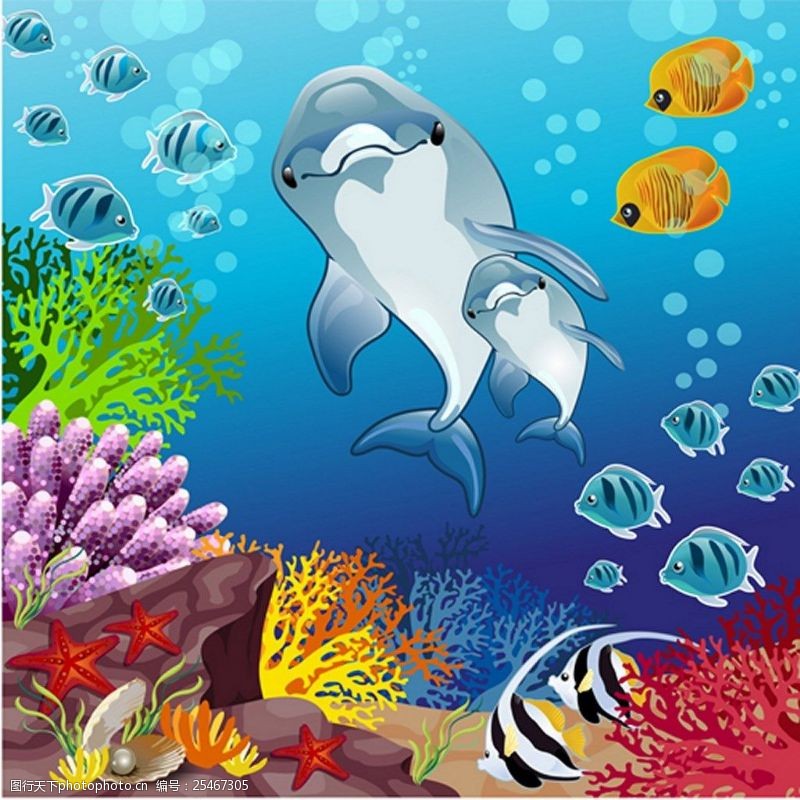 海豚免费下载蓝色海洋生物背景图