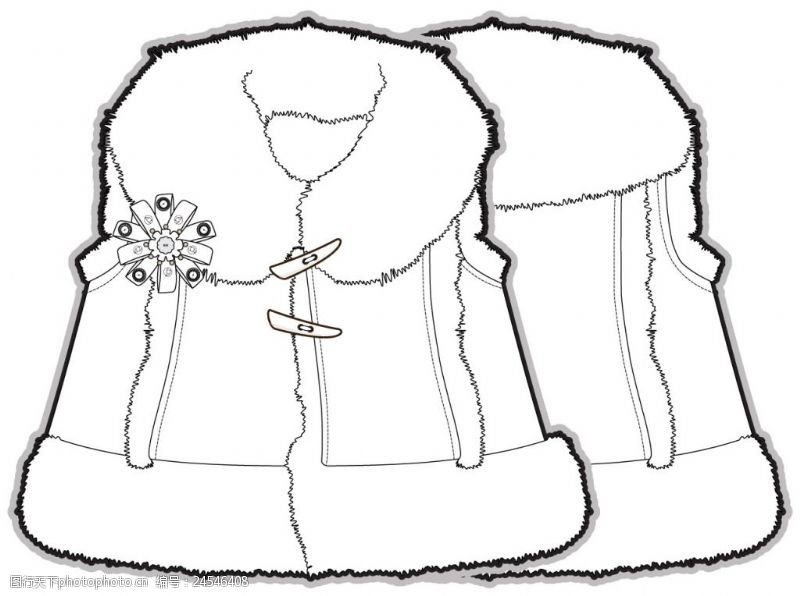 手绘小女孩无袖外套小女孩矢量服装秋冬设计线稿