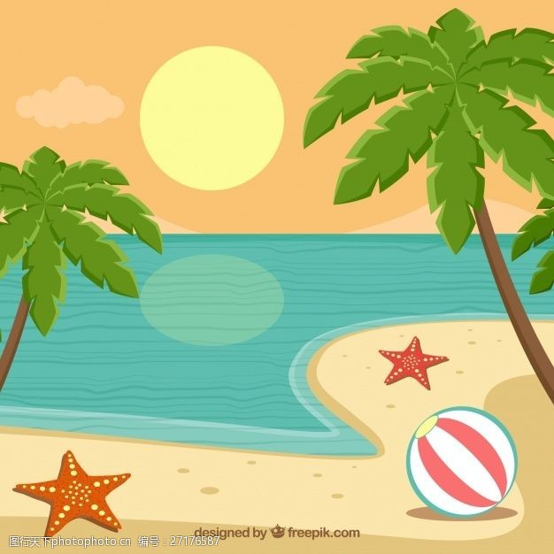 假日风光棕榈树和海岸的风景