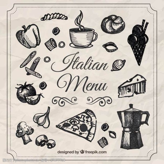 粉饼草图的意大利菜单