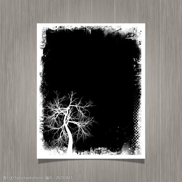 黑色的剪影黑色的残破的海报和一棵树