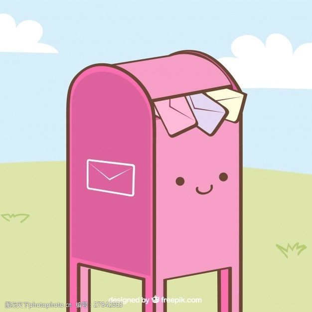 寄信可爱的粉红色邮箱背景与信封