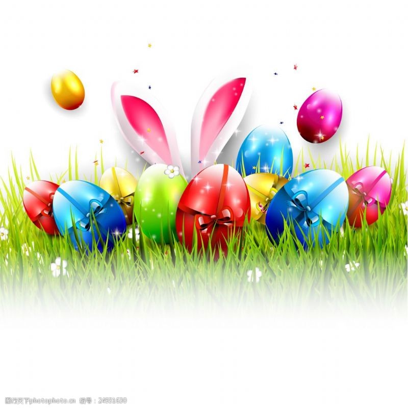 复活草绿色草地上的彩蛋礼物复活节海报矢量