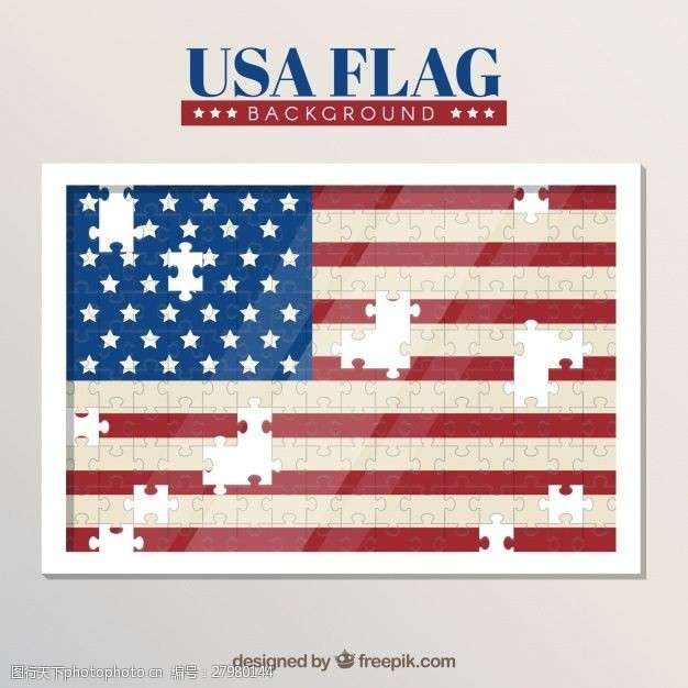 自由美国国旗用拼图制作的背景