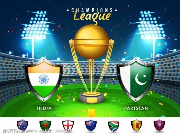 板球比赛的参赛国谢尔德斯与印度VS巴基斯坦球场背景明亮