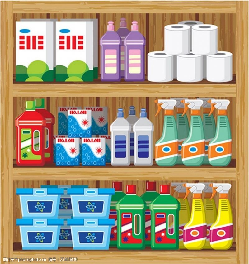 矢量免费下载超市商品货架厨房清洁用品矢量图
