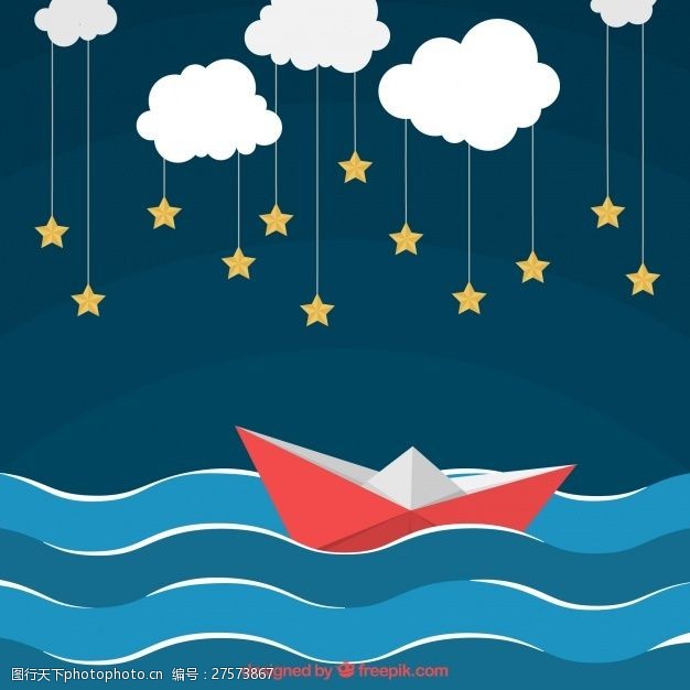 梦幻般的纸船和星星云的奇妙背景