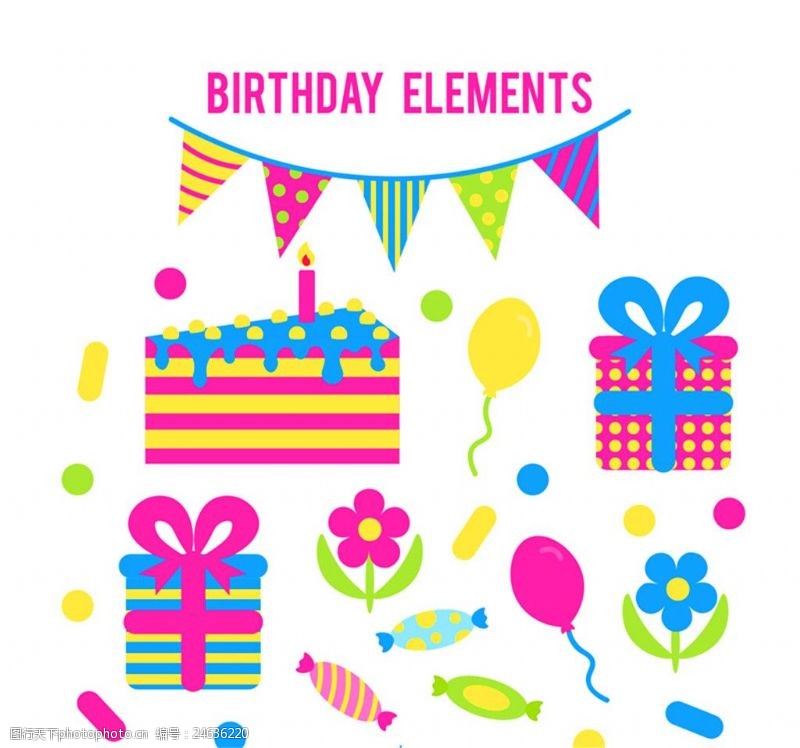 三角拉旗10款彩色生日派对元素矢量素材