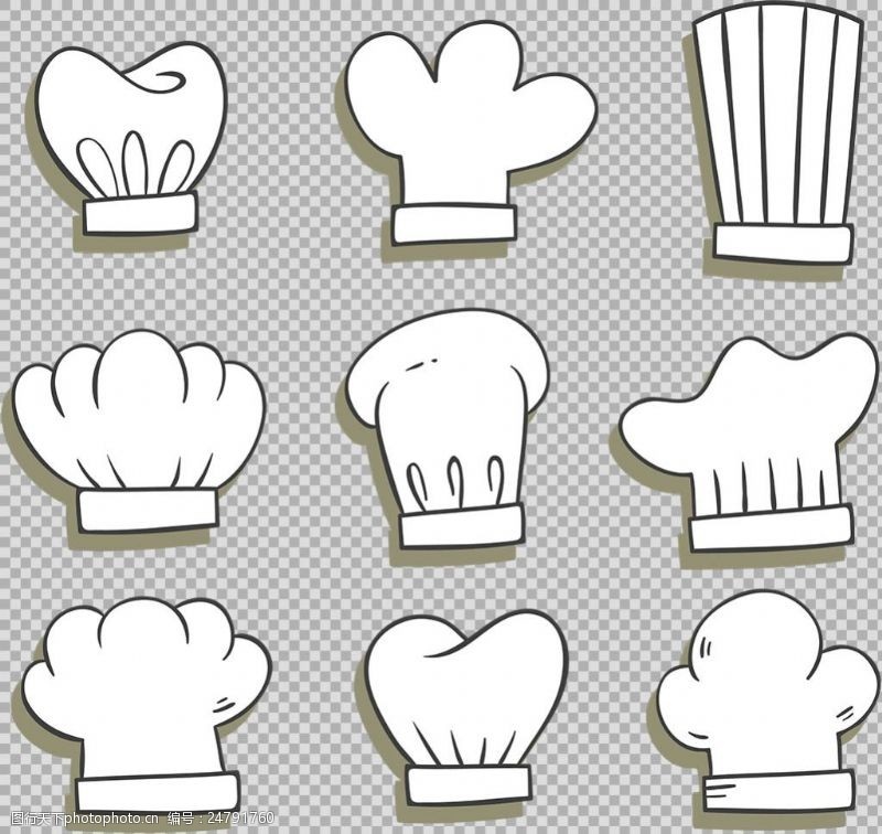 各种形状不同形状厨师帽免抠png透明图层素材