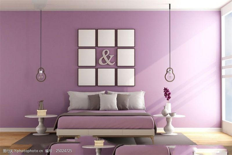 墙纸图片免费下载床具与墙上的装饰画等高清图片
