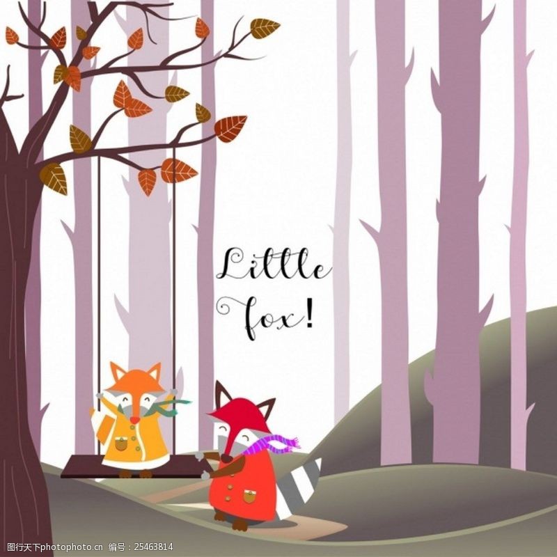 可爱底纹免费下载冬季森林可爱狐狸背景图