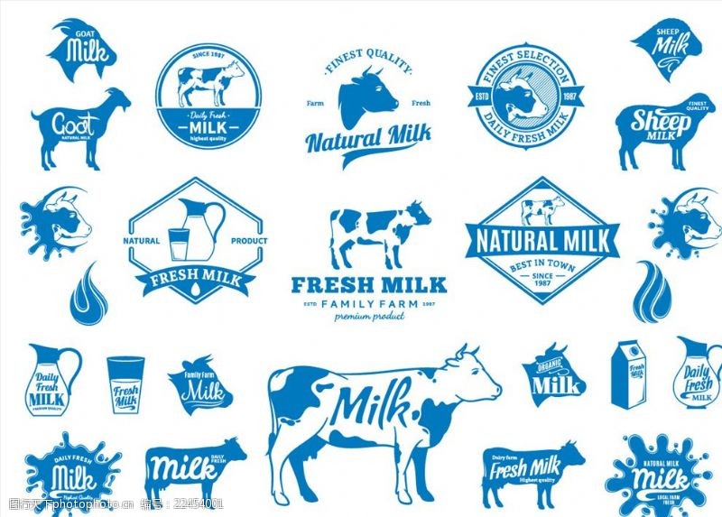 蓝色标签多款蓝色简洁牛奶标签标贴