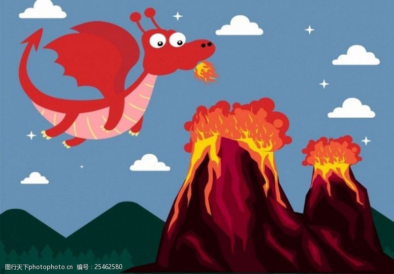 龙纹底纹免费下载可爱火龙与火山背景图