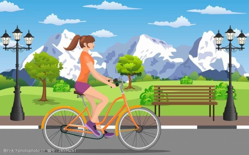 骑马插画骑自行车的少女插画