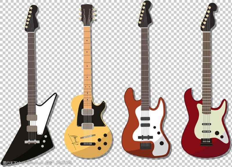 四个吉他插图免抠png透明图层素材